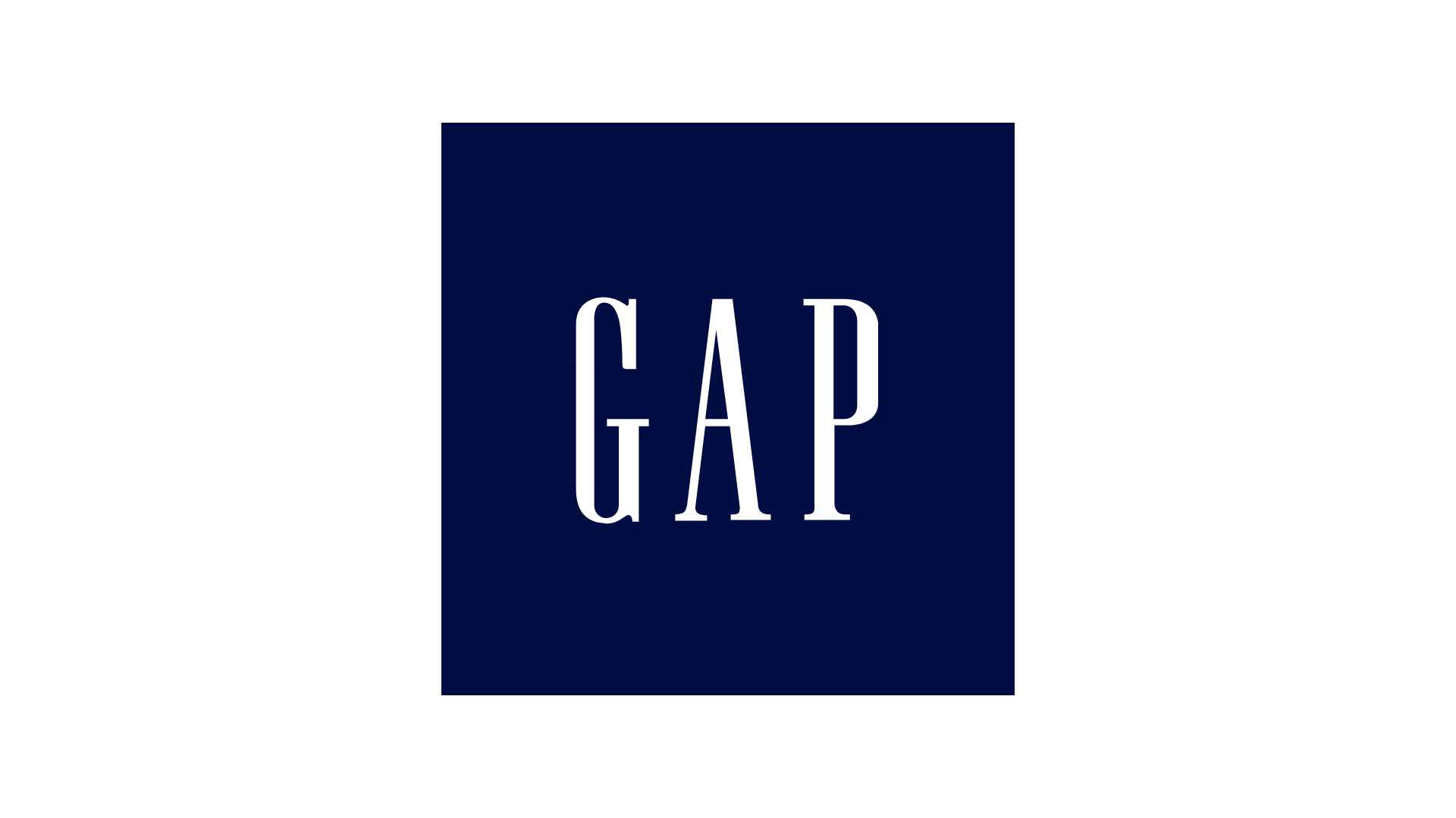 GAP logo with white text on a navy blue background.