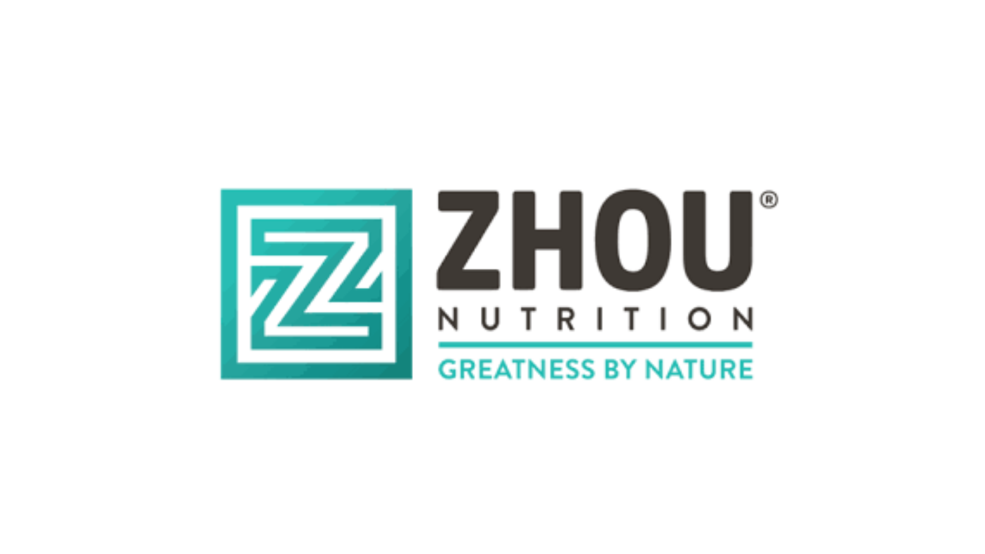 Logo of ZHOU NUTRITION with a turquoise geometric Z symbol, the words 'ZHOU NUTRITION' in black, and the tagline 'GREATNESS BY NATURE' in turquoise beneath.