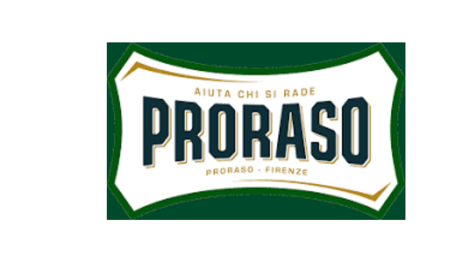 Proraso logo with green, white, and red colors, featuring the brand name and Italian text indicating its Florentine origin.