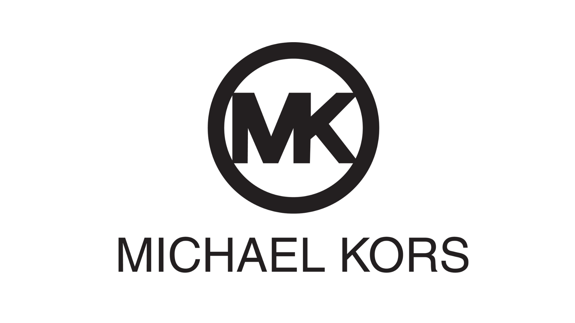 Michael Kors logo with a black background, circular emblem with initials 'MK' inside, and the name 'Michael Kors' written below.