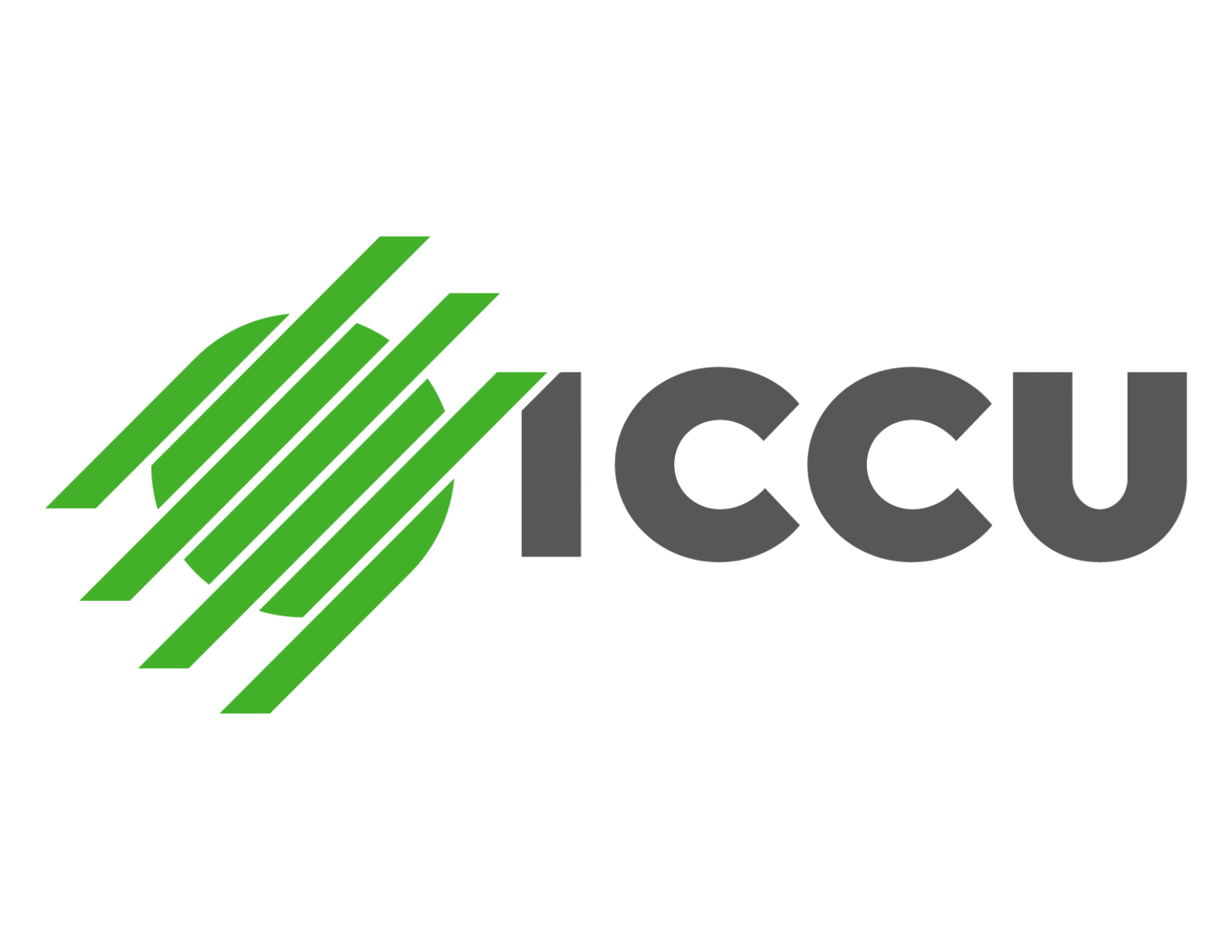 ICCU logo with green and gray design elements and bold letters.