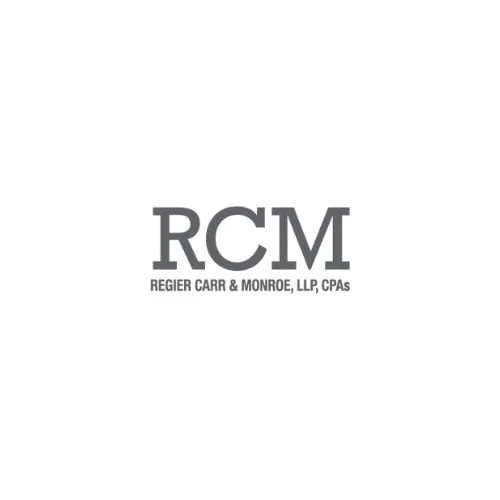 Logo of RCM Reiger Carr & Monroe, LLP, CPAs with gray text on a white background.