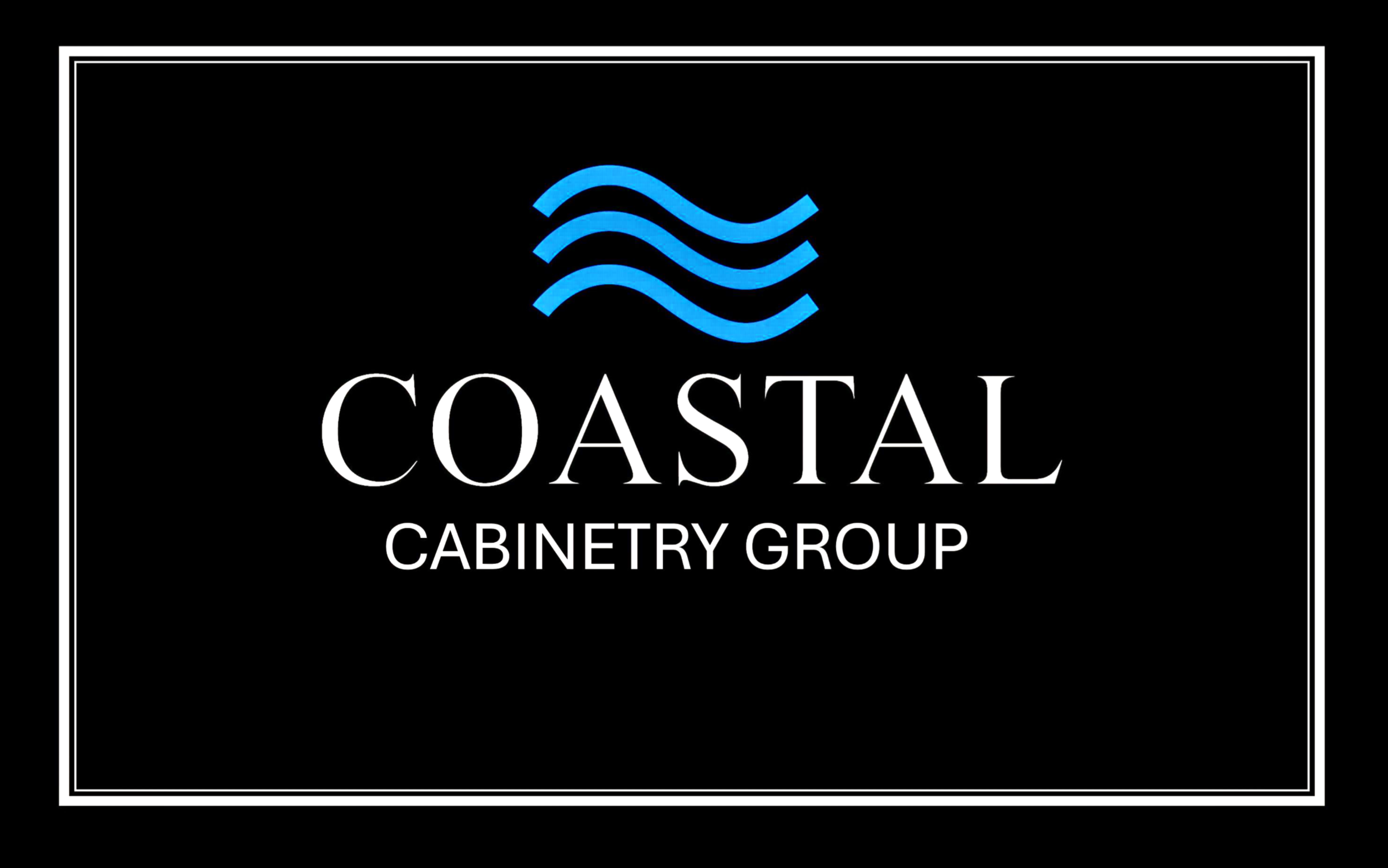 Logo for Coastal Cabinetry Group featuring three blue wavy lines above the text 'Coastal' and 'Cabinetry Group' on a black background.