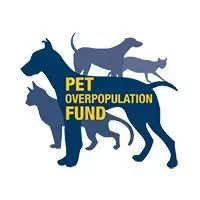 Illustration of three dogs in different shades of blue with the words 'Pet Overpopulation Fund' in yellow and green.