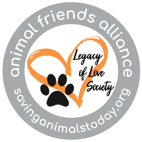 Logo for Animal Friends Alliance with a paw print inside a heart and the words "Legacy of Love Society".