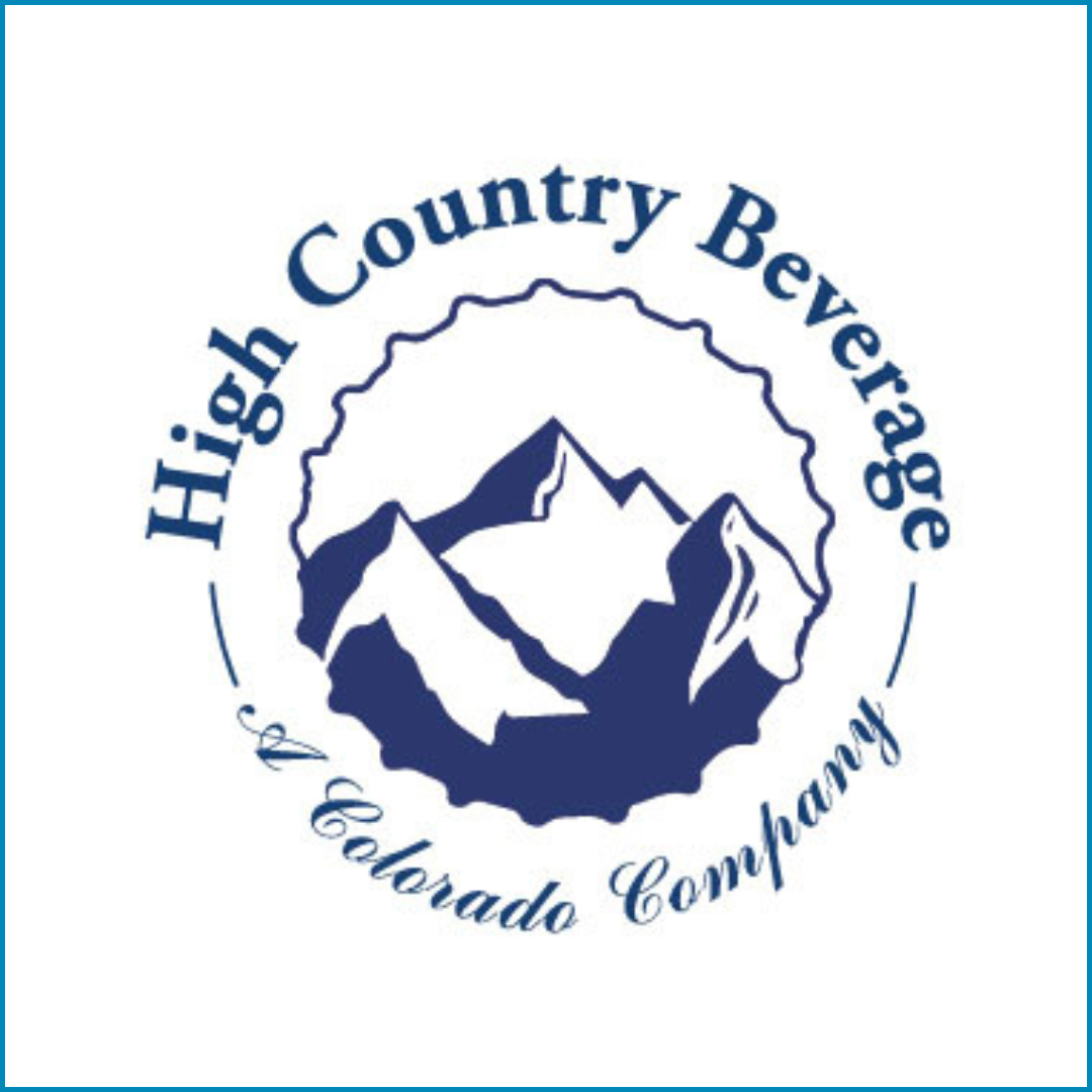 Logo of the High Country Beverage and Colorado Company featuring a mountain landscape and a circular mountain outline.