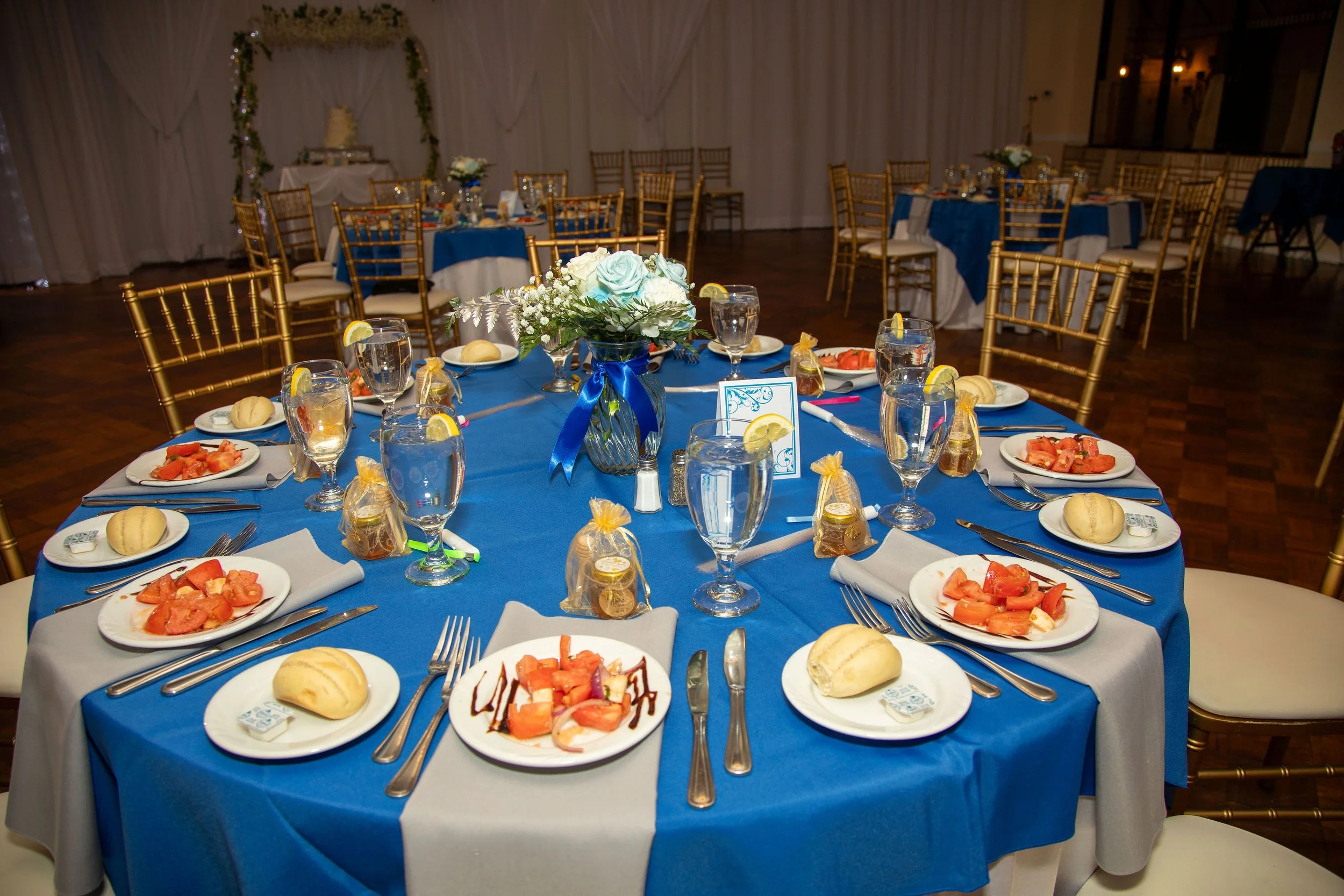 Salad plated at guest table