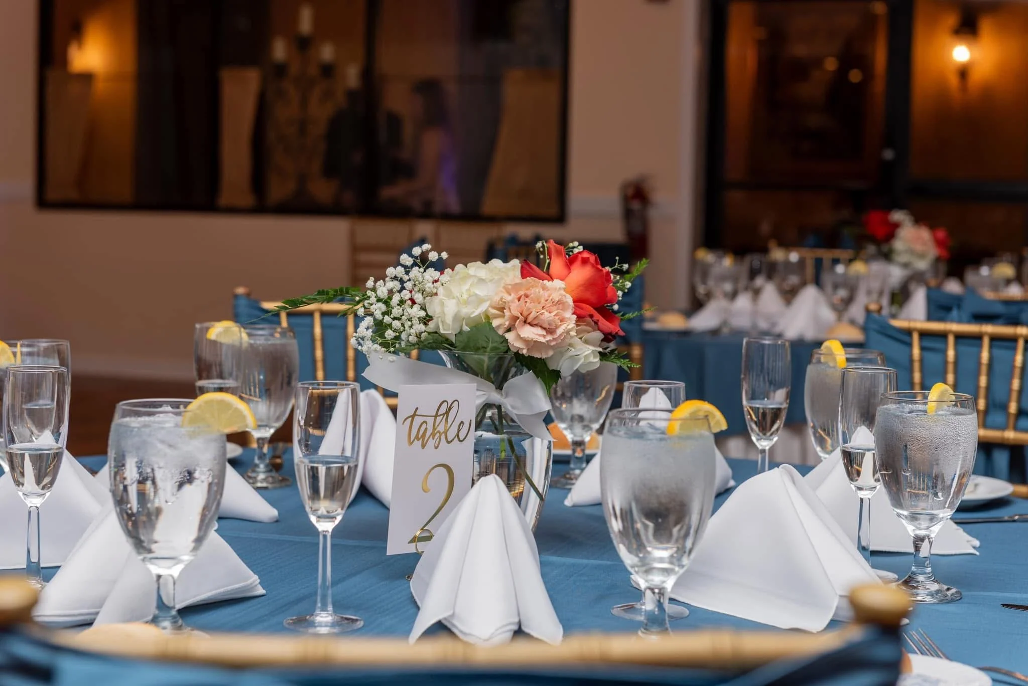 Blue linen guest table