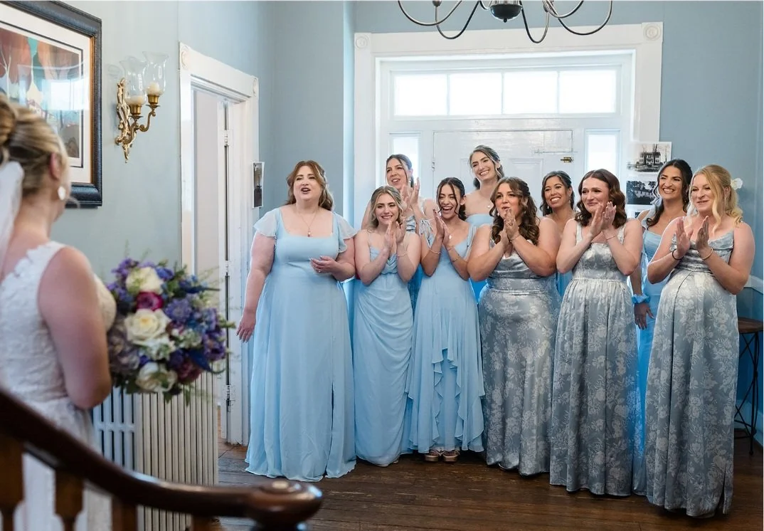 Bride dress reveal to bridesmaids