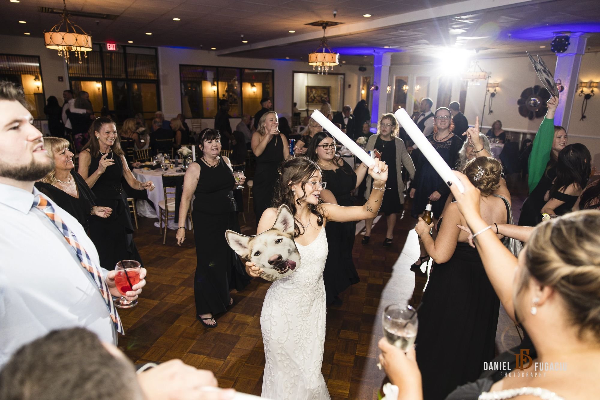 Dance floor guests with party lights