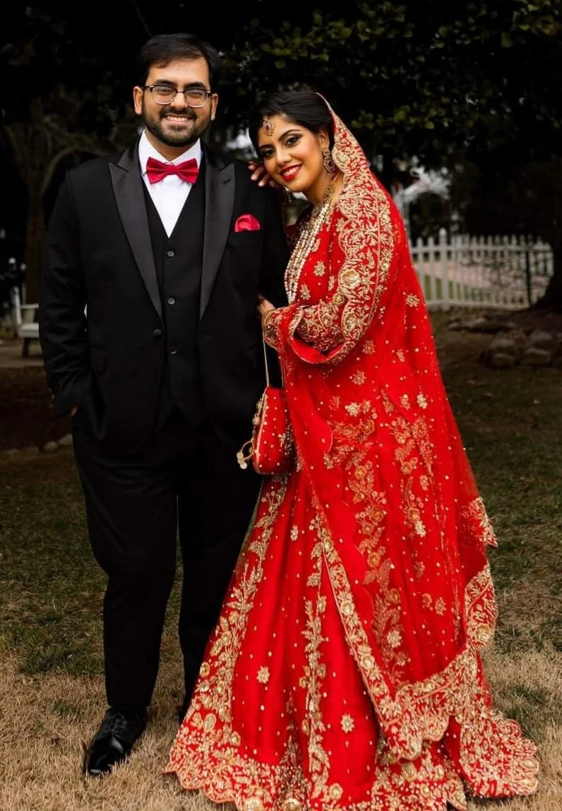 Bride and groom outside