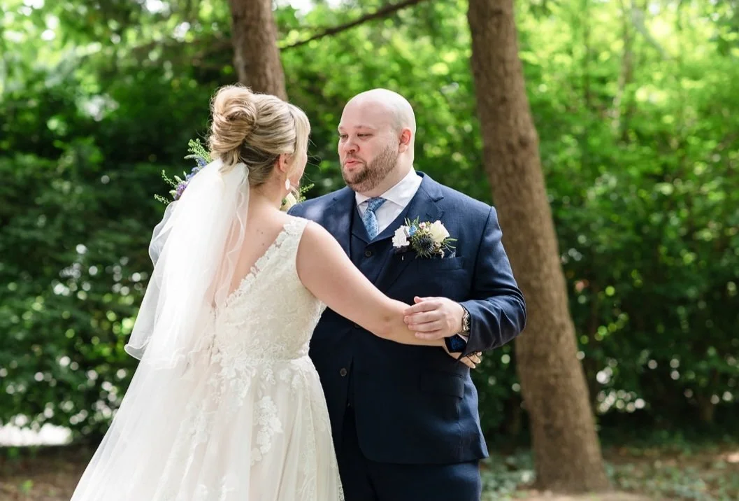 Bride and groom in garden