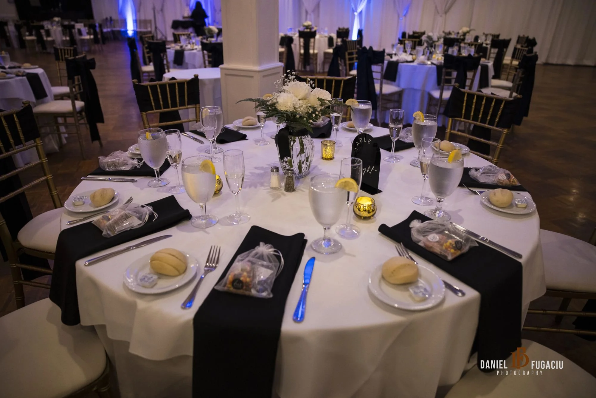 Black and white linen table