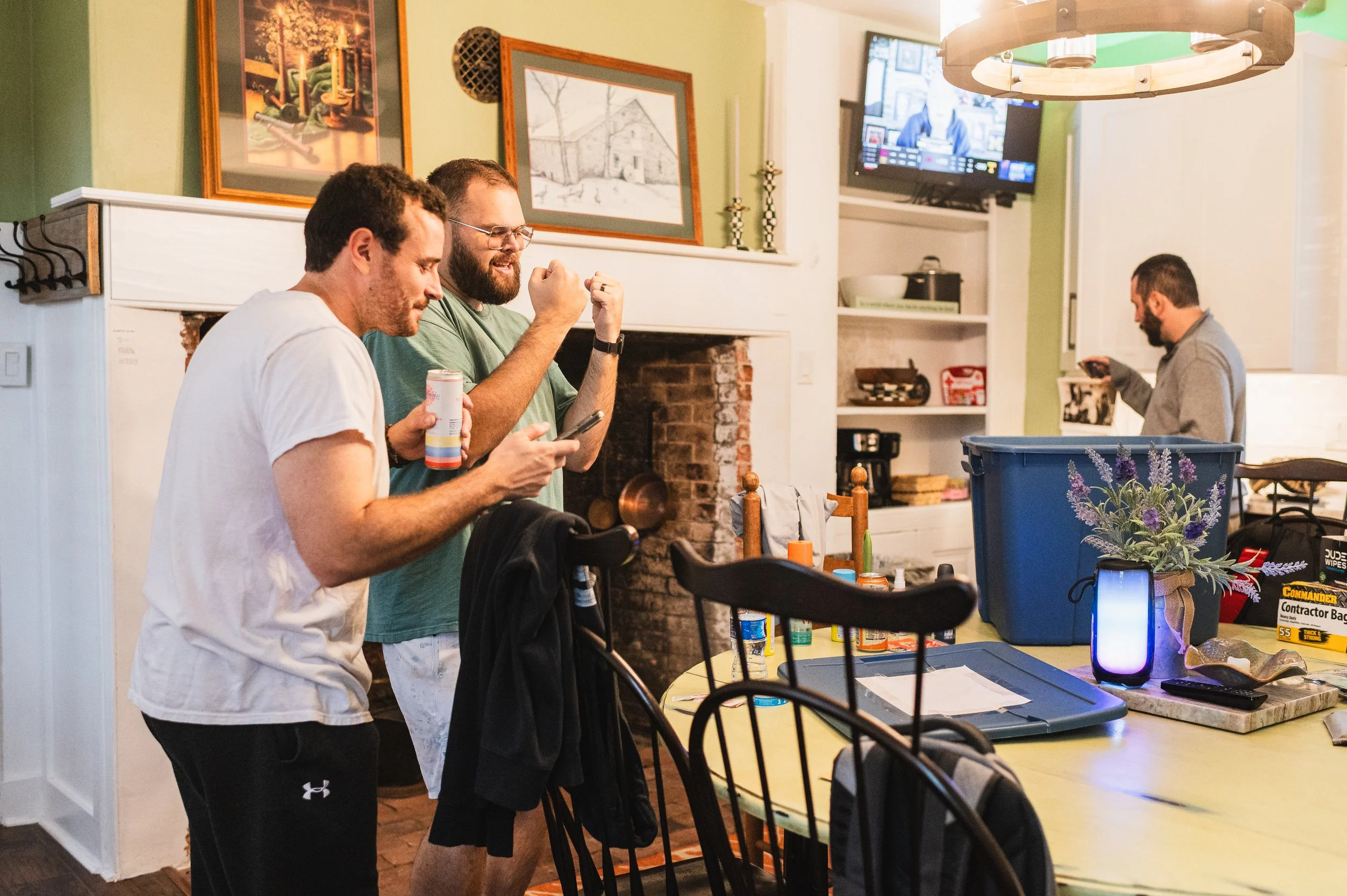 Family getting ready in manor kitchen