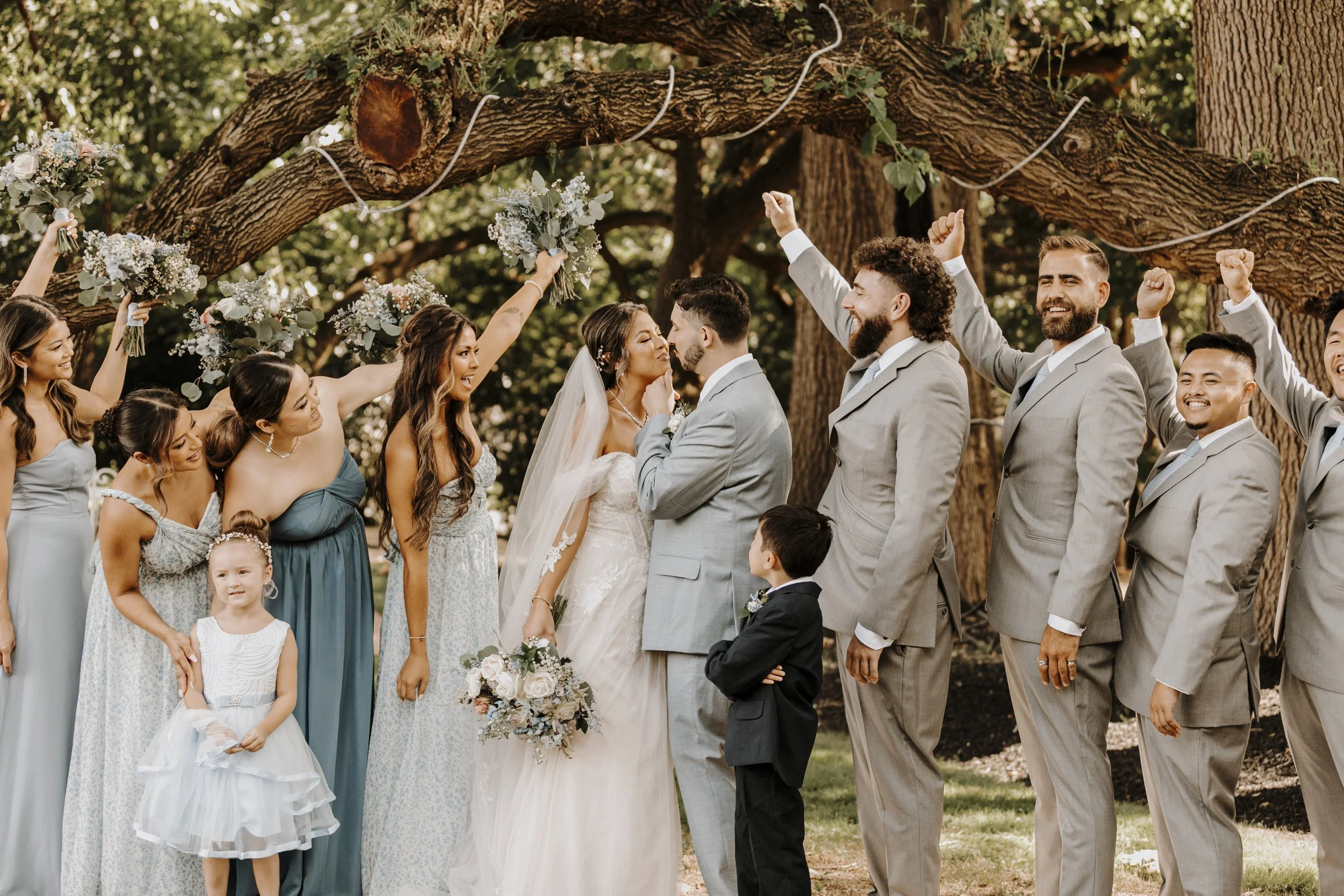 Bridal party in garden 