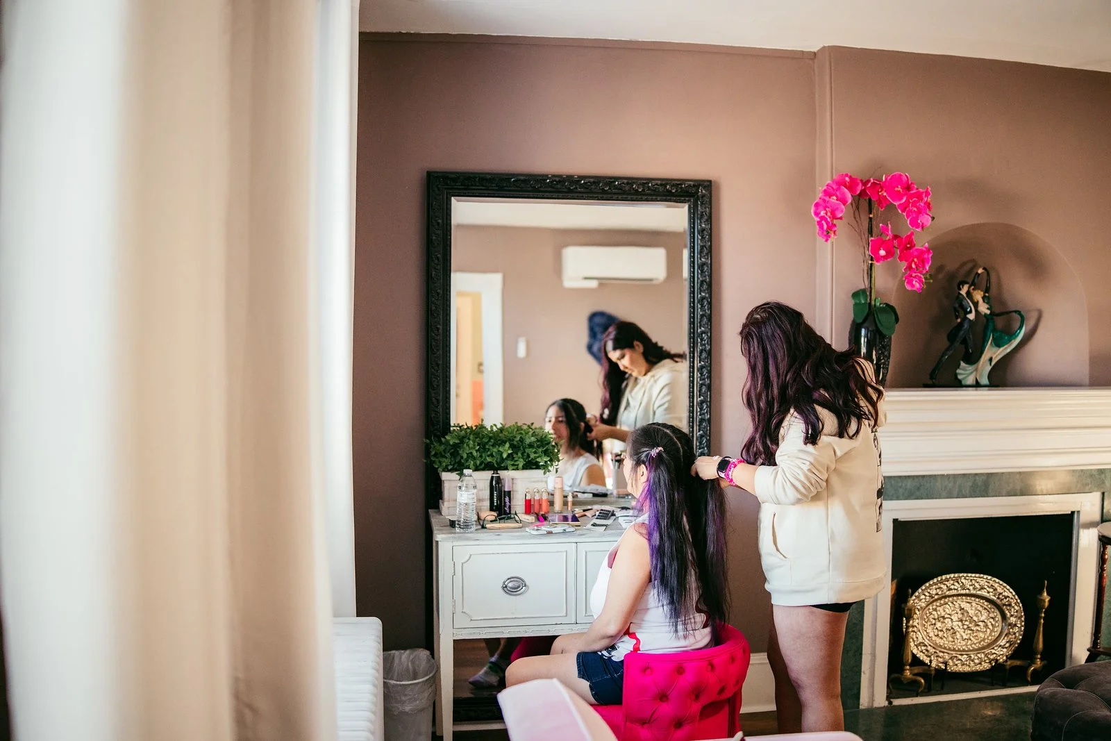 Flower girl getting ready