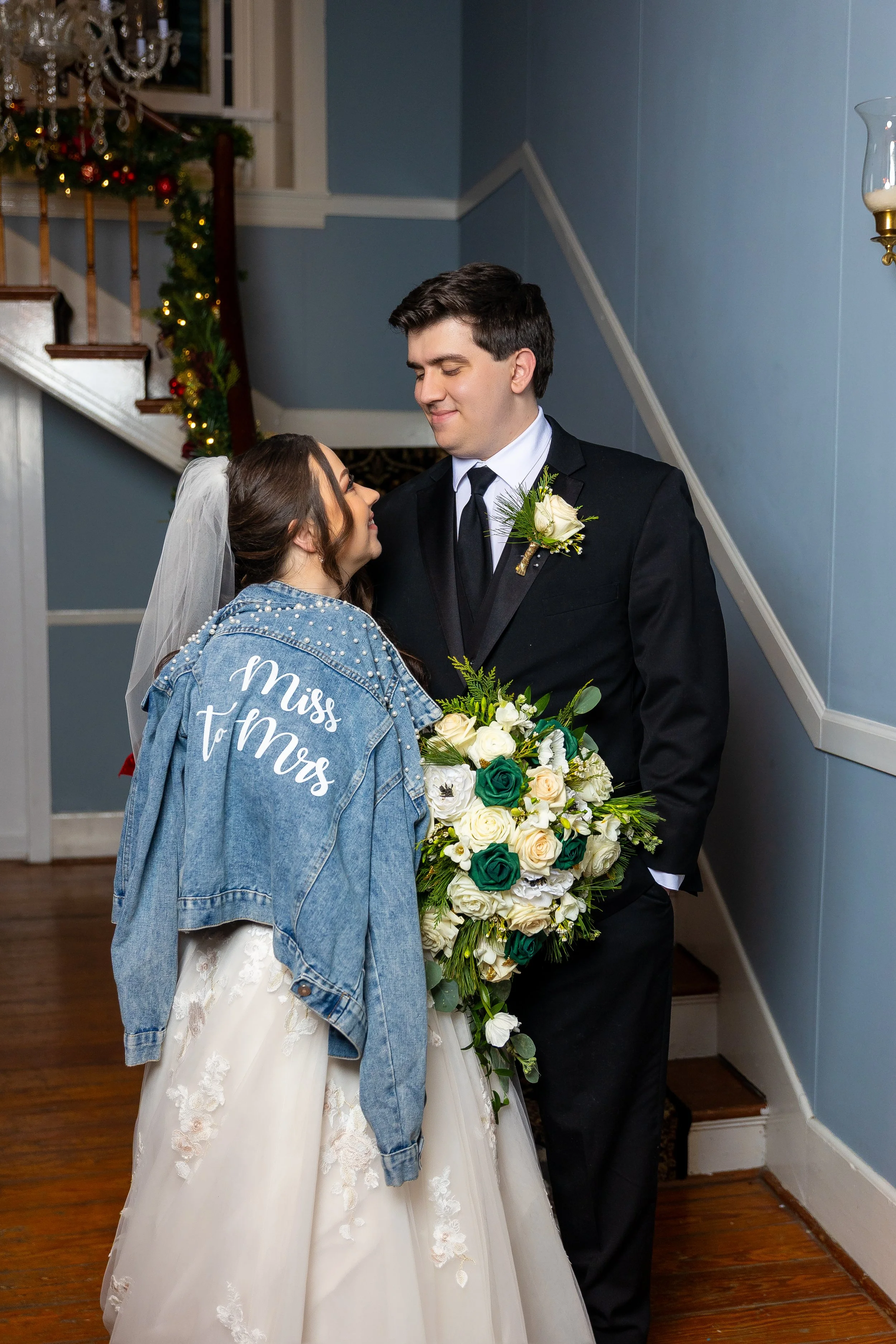 Bride and groom in manor house