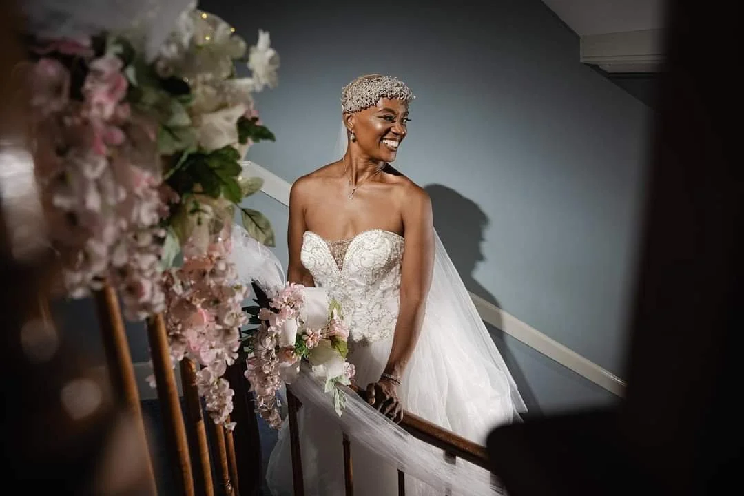 Bride on stairs