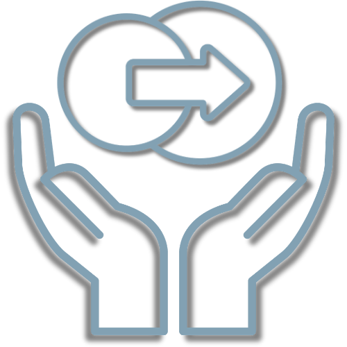 Two hands holding a circle with an arrow pointing right inside it.