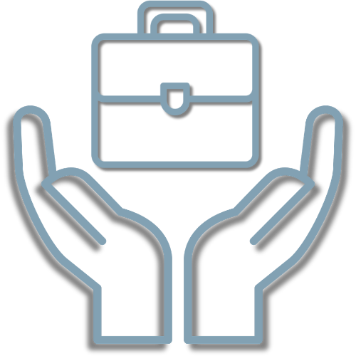 A pair of stylized hands holding a briefcase.