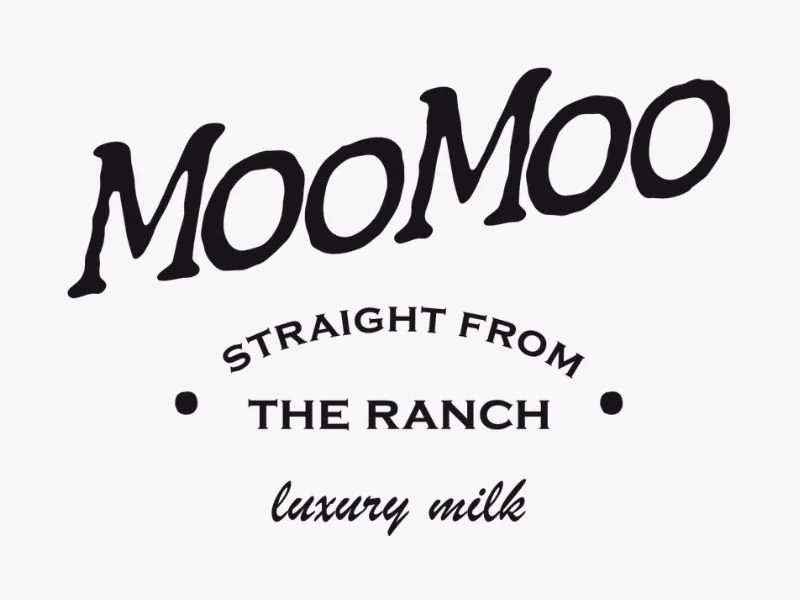 MooMoo logo with the text "Straight from the ranch, luxury milk" in black on a white background.