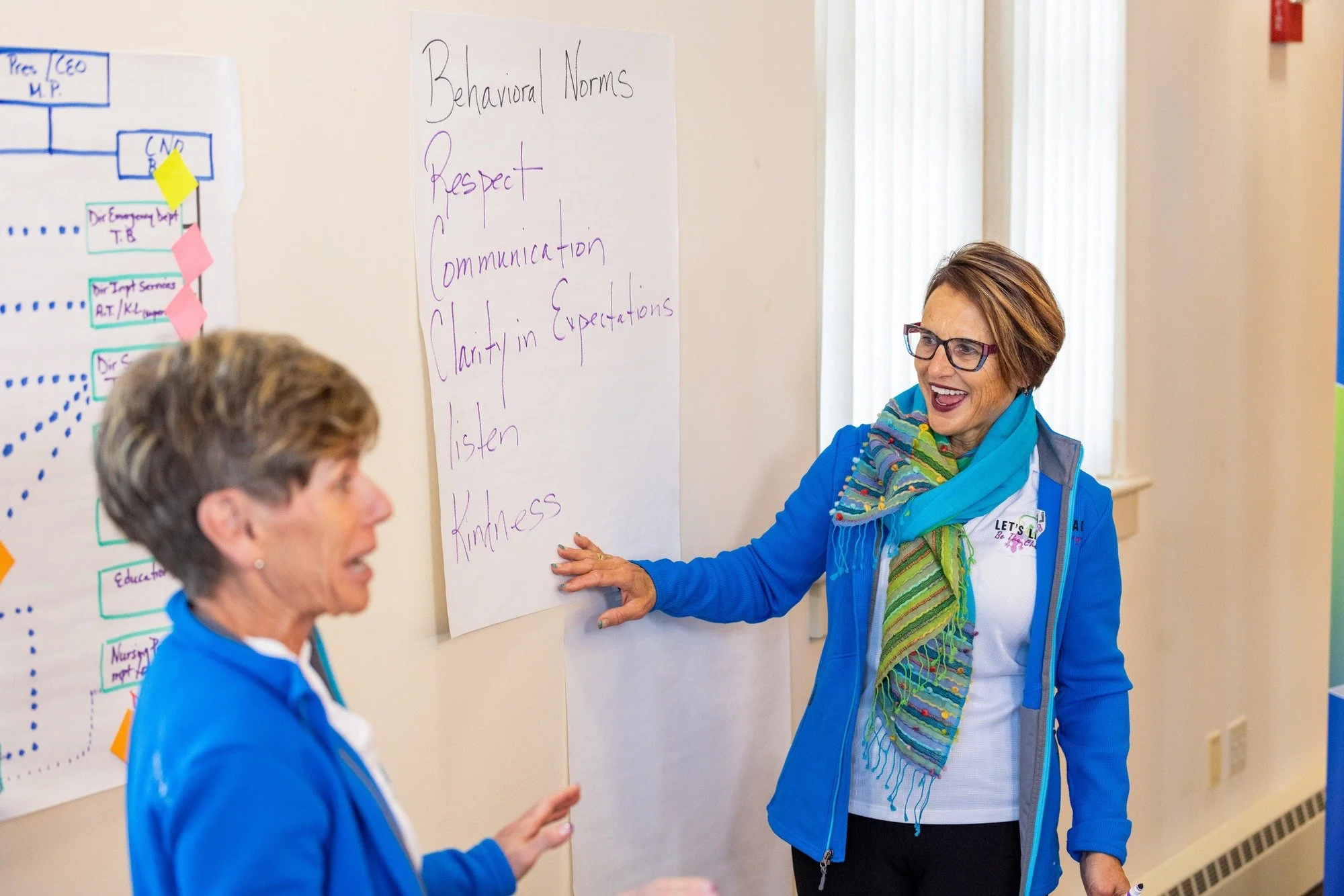Let's Lead co-coaches Elisabeth Fontaine and Jill Berry Bowen presenting to hospital executives.