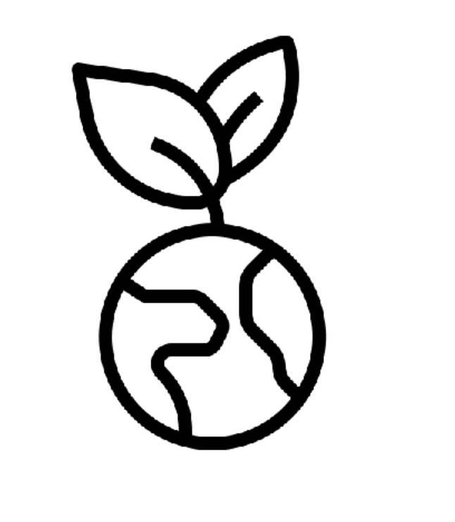 Outline drawing of Earth with a sprout growing from the top, symbolizing environmental conservation or sustainability.