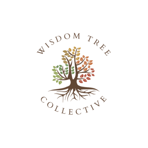 A logo featuring a stylized tree with multicolored leaves and roots, with the text 'Wisdom Tree Collective' arched above and below the tree.