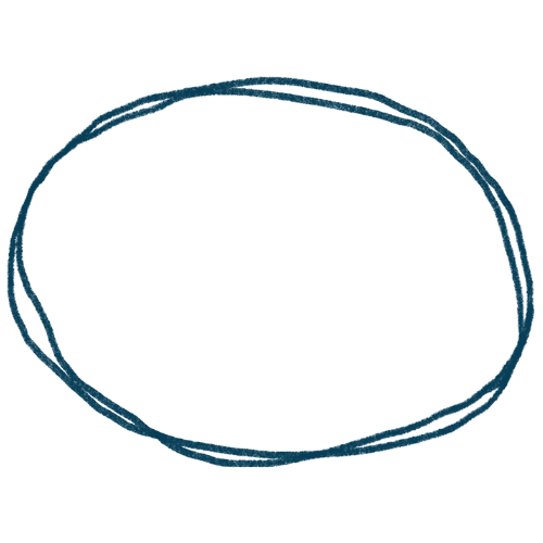 A black oval shape outlined with a blue, irregular circle.