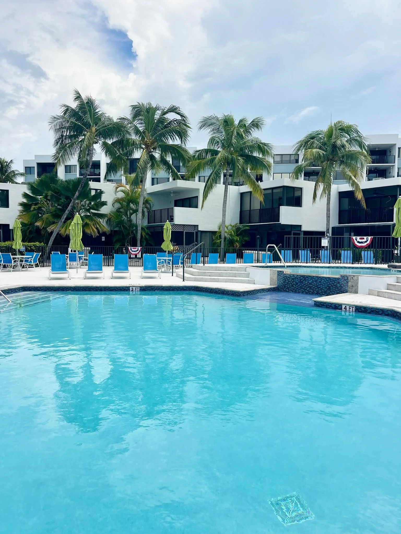 The heated swimming pool at Moon Bay in Key Largo is the perfect place to relax after a day of boating, fishing, diving, snorkeling, or exploring the Florida Keys.