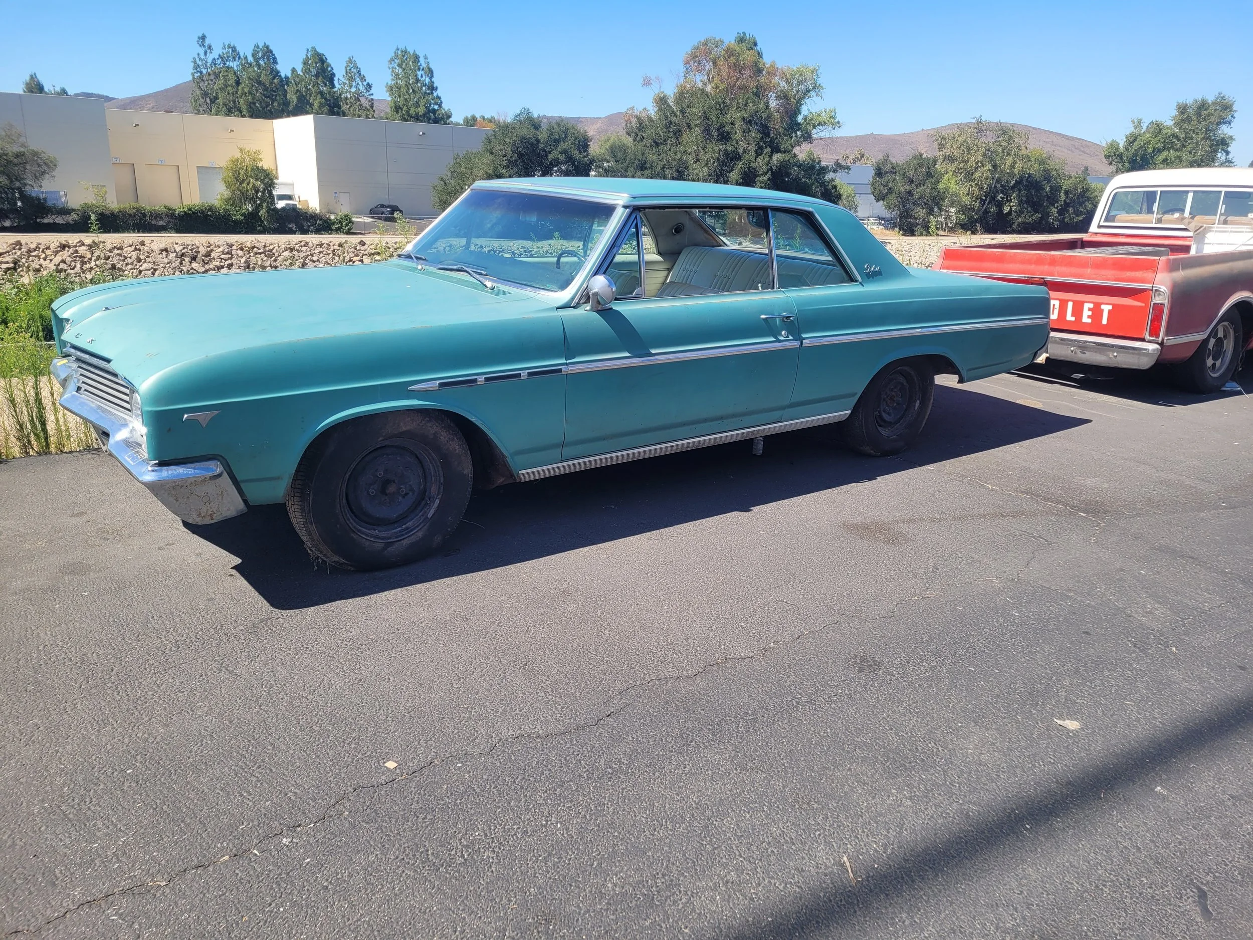 Hey there Kiddos! Well, I got me a new fun project for my girlfriend Bobbi and myself to tinker on! It is a 65 Skylark that I bought off of the original owner family up in Ojai. It has been sitting in a barn for 30 years. We will be doing some simple