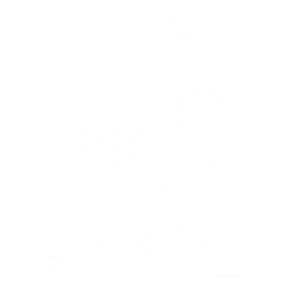 Outline of a microscope on a black background.