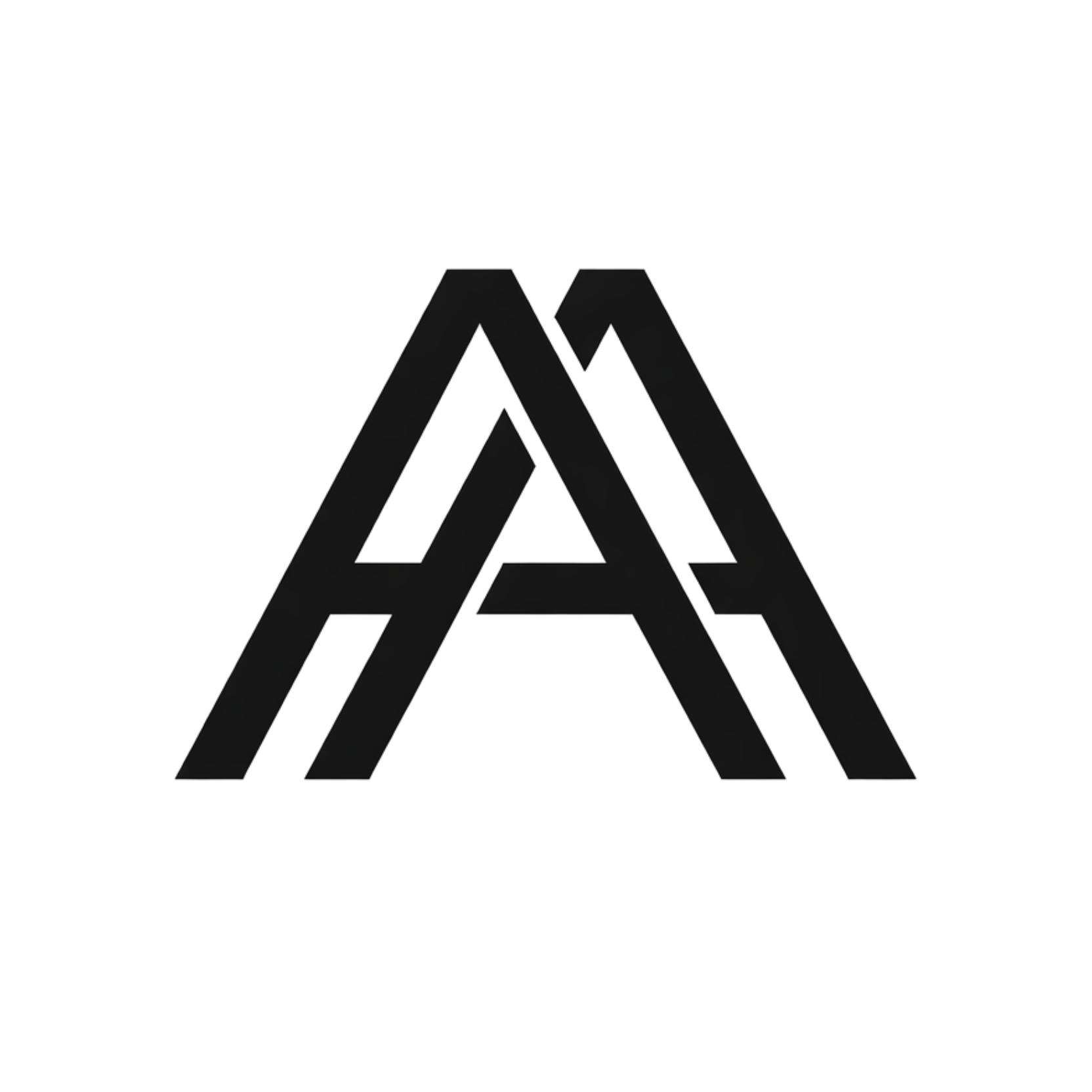A black logo with overlapping letter A's and a mountain in the center.