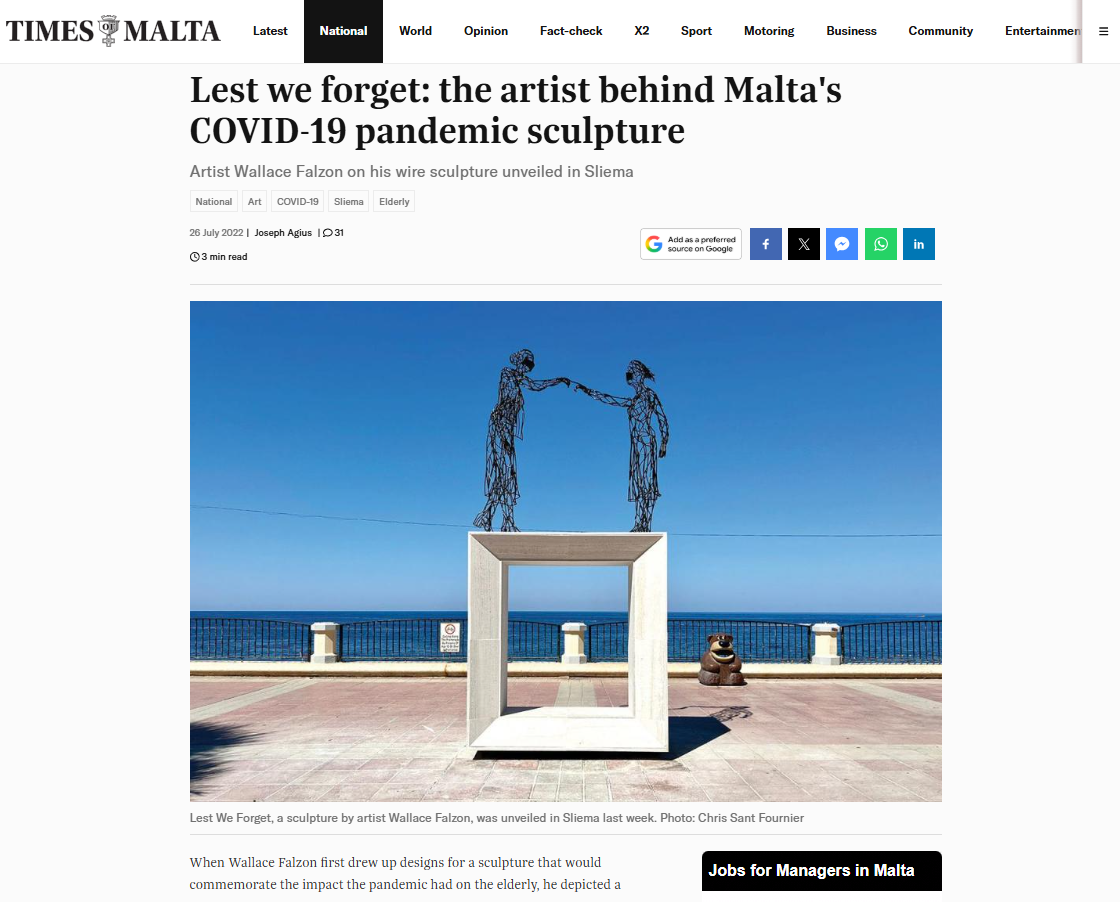 Lest we forget: the artist behind Malta's COVID-19 pandemic sculpture