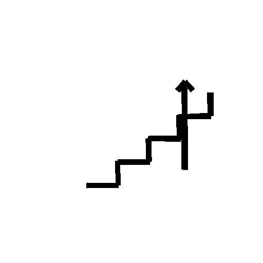 Illustration d'un escalier avec une flèche pointant vers le haut et une autre vers la droite.