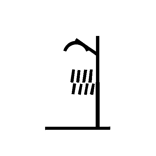 Icône de douche avec pomme de douche, têtes de douche et vapeur.
