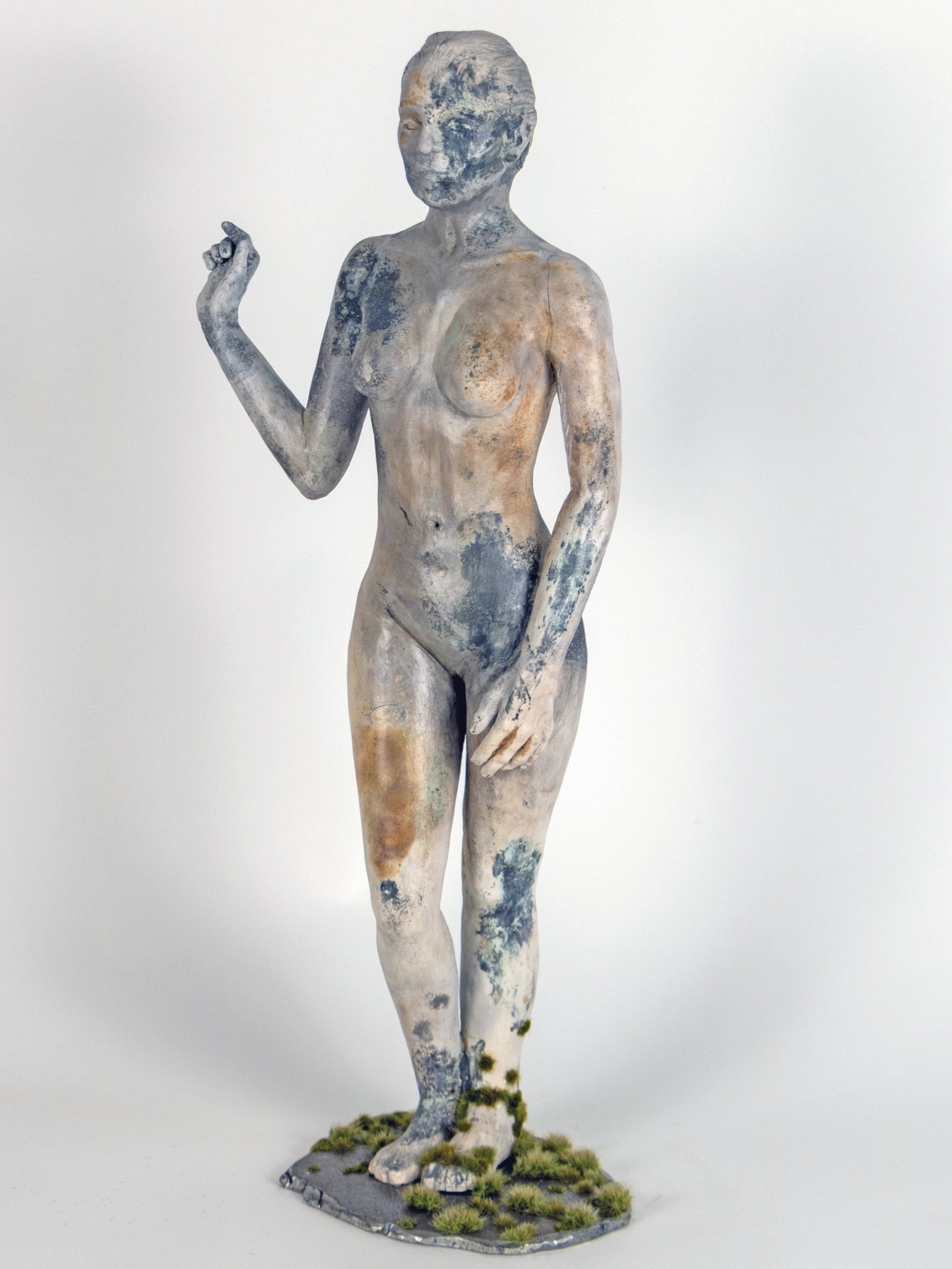 Denatured, 2023. Ceramic, steel, mixed media 24’’x9.5’’x6’’

my first ceramic figure. 