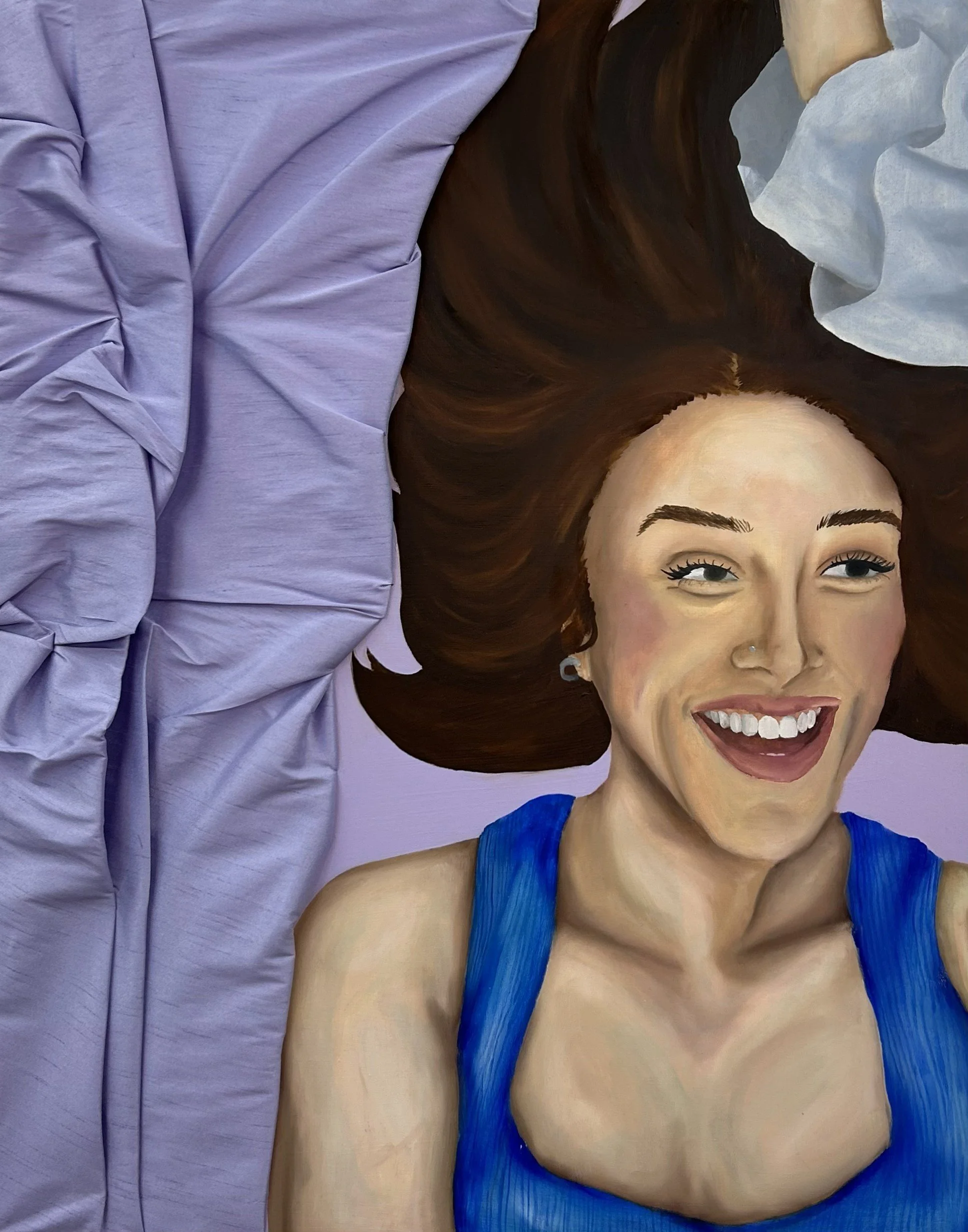 In Every Life, Your Friend, 2023. Oil on panel and fabric. 24''x32''