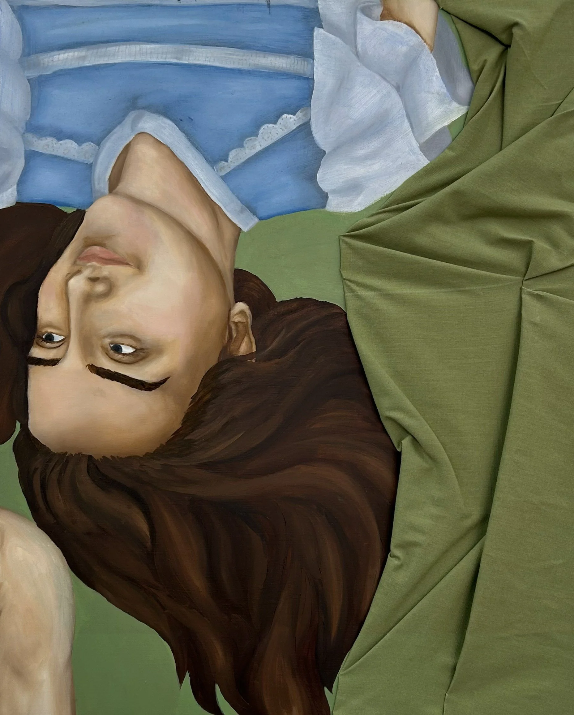 In Every Life, Your Friend, 2023. Oil on panel and fabric. 24''x32''