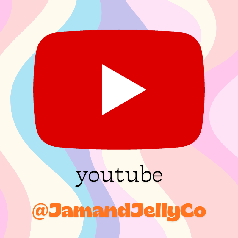 YouTube logo with pastel-colored abstract background and the text '@JamandJellyCo' below.