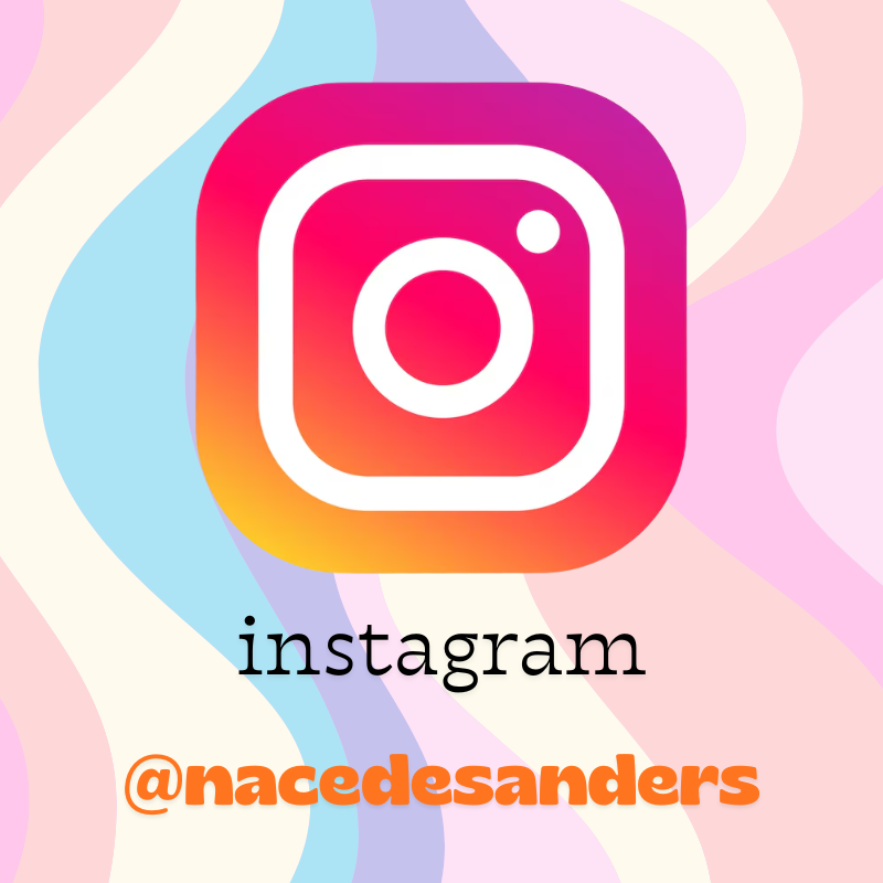 Instagram logo with colorful swirl background and text '@nacedesanders' in bold orange font.