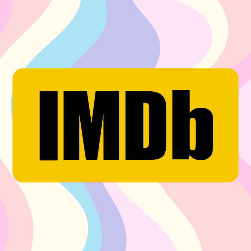 The IMDb logo on a colorful, pastel wavy background.
