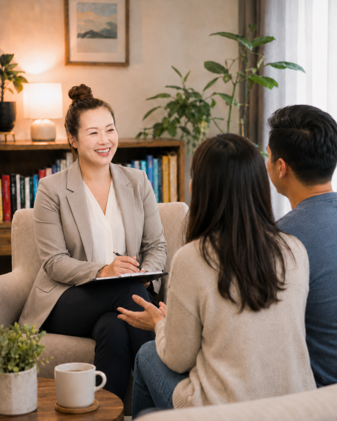 Therapist providing couples psychotherapy in private office in Orangeville Ontario