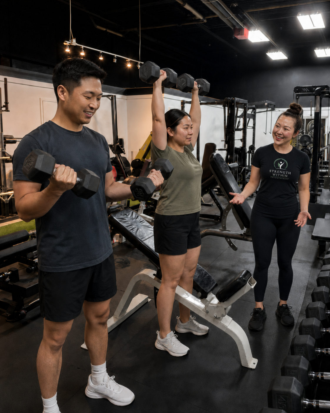 Therapist providing couples movement and exercise psychotherapy in private gym Orangeville Ontario