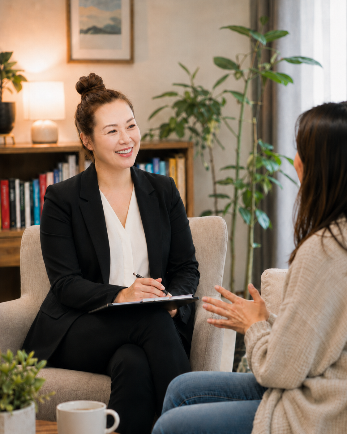 Therapist with client in office in Orangeville Ontario providing individual psychotherapy