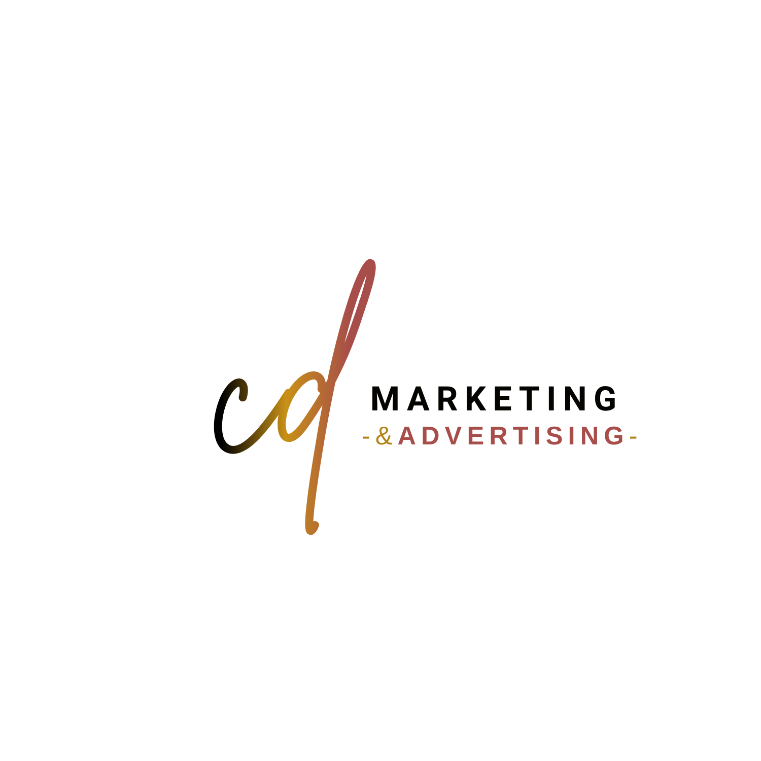 Logo for CD Marketing & Advertising featuring handwritten initials 'cd' in black and brown, with the words 'Marketing' in black, and '& Advertising' in red, on a white background.