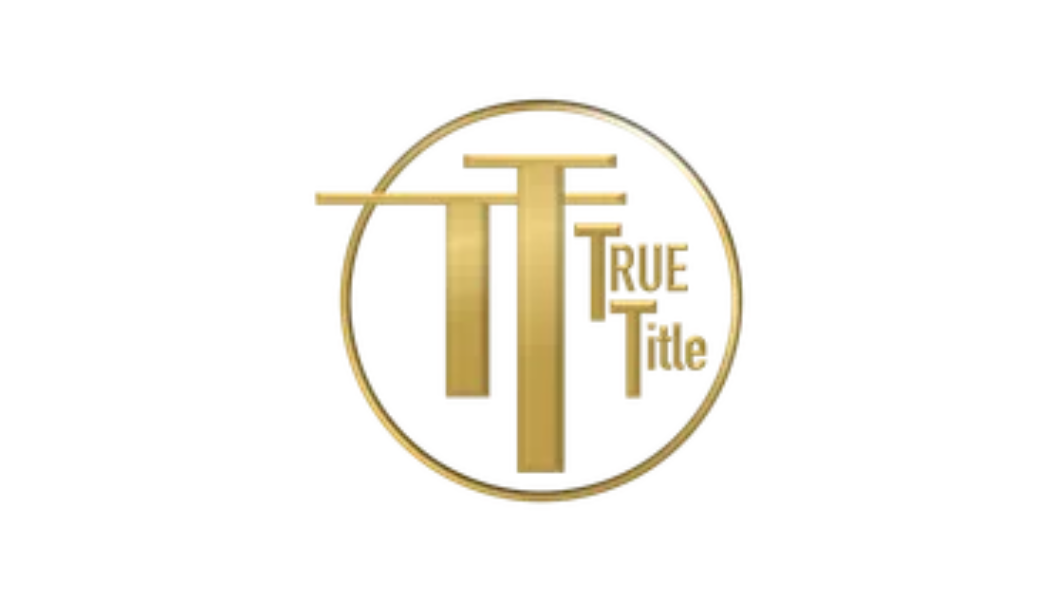 Gold logo with the words "True Title" inside a circle, featuring stylized T's.