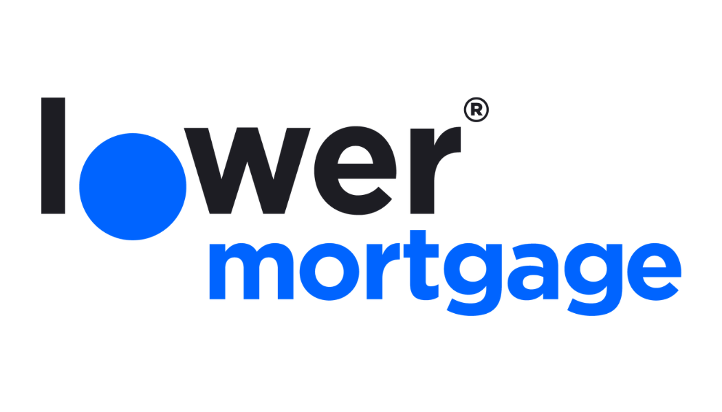 Lower Mortgage logo with the word 'lower' in black and blue, and 'mortgage' in blue beneath it, with a blue dot replacing the 'o' in 'lower'.