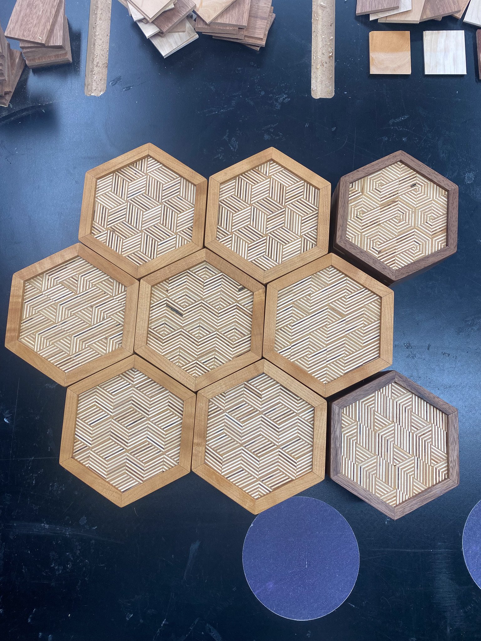 Hexagon Boxes with patterned plywood