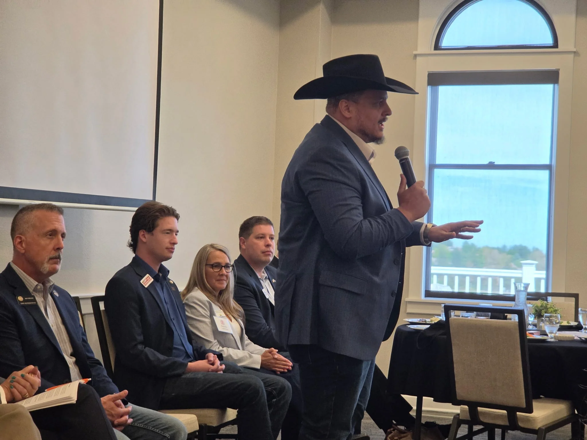 Teddy Collins for Colorado Senate District 4 speaking cowboy hat